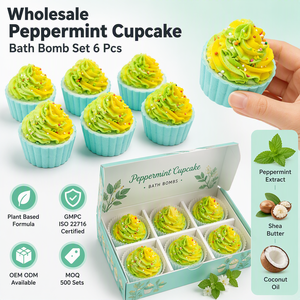 Coffret <span class=keywords><strong>de</strong></span> bombes <span class=keywords><strong>de</strong></span> <span class=keywords><strong>bain</strong></span> en forme <span class=keywords><strong>de</strong></span> cupcake à la menthe poivrée, 6 pièces, 70g, à base <span class=keywords><strong>de</strong></span> plantes, avec crème fouettée verte et jaune, et saupoudrage coloré, hydratant, boîte cadeau - Product Image 3