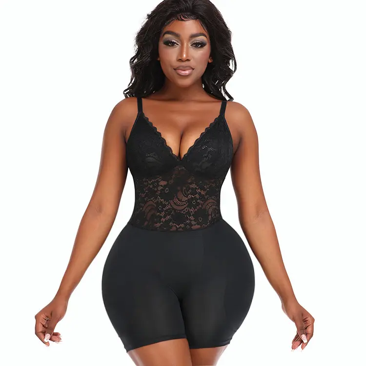 Lace Shape wear Bodysuit mit Hip Enhancer Butt Pads Taille schlanker 3 In 1 Ganzkörper Shaper Open Crotch Body Suit