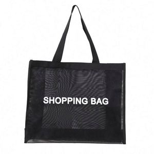 Bolsa de Compras de Malla Transparente Negra Personalizada con Logotipo, Bolsa de Almacenamiento para Playa y Viajes - Product Image 2