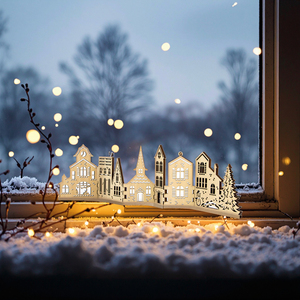 Decoraciones navideñas de madera Corte láser personalizado Escena de soporte de pueblo navideño de madera para decoración de luz de <span class=keywords><strong>estufa</strong></span> - Product Image 1