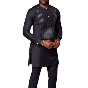 Completo Estivo da <span class=keywords><strong>Uomo</strong></span> 2026 Nero 2 Pezzi: Camicia a Maniche Lunghe Stampata Kaftan King e Pantaloni Casual - Moda <span class=keywords><strong>Uomo</strong></span> - Product Image 1