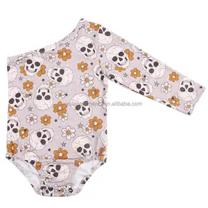 Schedel Bloemenprint Meisjes Romper Halloween Kids Een Schouder Maillots Baby Leo Fall Kinderen Jumpsuit