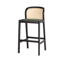 Taburete de Bar de Estilo Nórdico Moderno con Estructura de Madera Maciza y Respaldo de Ratán, con Asiento de Tela para Barra de Cocina, Hogar, Restaurante