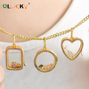 LUCKYJIU Maßgefertigte Schmuckstücke Wasserdicht Anlaufbeständig 18k Vergoldetes Messing Glas Medaillon Anhänger Halskette Großhandel - Product Image 1