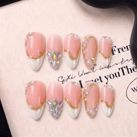 Faux ongles à presser en acrylique faits main, courbe amande moyenne, style français, couvrance totale, PMMA, amovibles et réutilisables, pour événements, 10 pièces