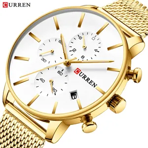 CURREN 8339 Chronograph Herren Quarz Armbanduhren Uhr Analog Display Mesh Stahl armband Uhr