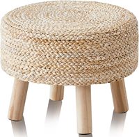 Pouf ottoman repose-pieds avec pieds en bois, fait main en jacinthe d'eau naturelle, pour extérieur, chaise d'appoint pour chambre à coucher