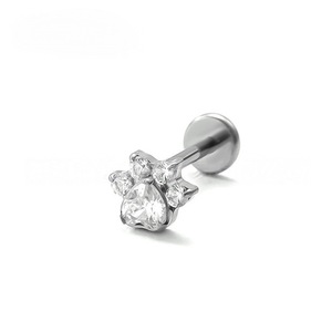 F136 <b>Titanium</b> Cat Paw <b>Stud</b> Earrings With Zircon Claw Setting Animal Shape Fashion Jewelry - Product Image 3
