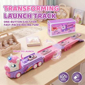 Camion de transport de piste de course Licorne, 2-en-1 pliable avec lumière et musique, ensemble de voitures à friction pour enfants de 3 ans et plus - Product Image 3