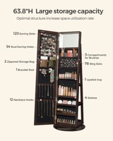 Armoire à Bijoux Pivotante Moderne en Bois P2 avec Miroir Pleine Longueur et Lumières LED, Étagères de Rangement Verrouillables à 360 Degrés