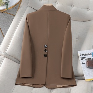 Women's Blazer Brown Solid Color Double Button Long Sleeve Professional Workwear Suit Top For Office Commuter Wear - Product Image 4