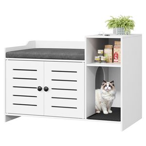 SENYU Moderna Casa para Gatos de Madera Blanca, Banco Multifuncional con Almacenamiento y Cojín para Sala de Estar - Product Image 1