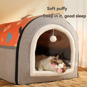 Super grand mobilier pour animaux de compagnie toutes saisons nid de chat fermé amovible lavable pour la chaleur hivernale tapis de lit universel pour chat chenil pour chien - Product Image 4
