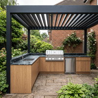 Îlot de cuisine extérieure sur mesure avec barbecue, réfrigérateur, évier et robinet en acier inoxydable de haute qualité