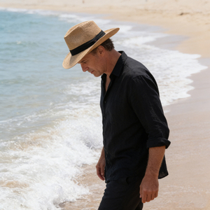 뜨거운 패션 여름 캐주얼 남여 비치 대형 테두리 태양 모자 파나마 모자 종이 밀짚 여성 남성 모자 블랙 리본 - Product Image 6