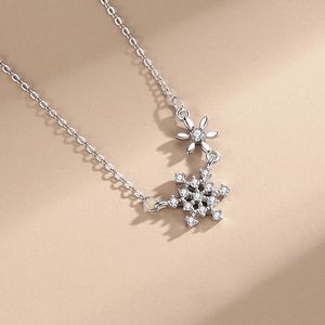 Collier flocon de neige en argent sterling S925 personnalisable, version cuivre, élégant et romantique, avec zirconiums cubiques, cadeau pour femme - Product Image 4