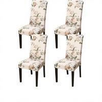 Housses de chaise de salle à manger imprimées de fleurs de pivoine, 4 pièces, haute élasticité, amovibles, lavables, polyester et élasthanne, pour usage hôtelier