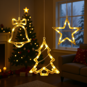 Luces LED de Navidad Blancas Cálidas, a Pilas, con Temporizador, Decoraciones Colgantes para Interiores con Forma de Campana y Estrella, Paquete de 3 - Product Image 2