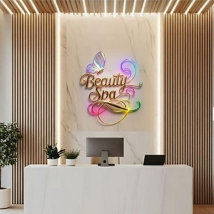 Insegna <span class=keywords><strong>LED</strong></span> Personalizzata 3D per <span class=keywords><strong>Aziende</strong></span> di Bellezza e Spa, Logo Illuminato in Metallo Dorato Retroilluminato a <span class=keywords><strong>LED</strong></span> - Product Image 1