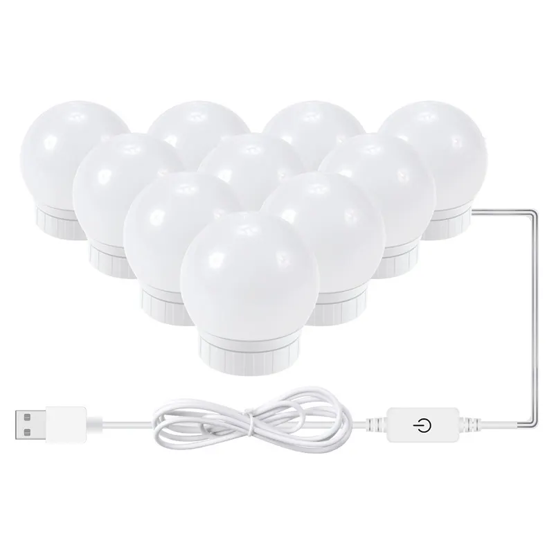 Ampoule led pour miroir de maquillage, feu avant, accessoires de cosmétique, lumière tactile et variateur, 10 cordes lumineuses