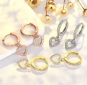 Stainless Steel Heart-shaped Bee Star Flower Earrings <b>Women</b> Zircon Small Fresh Luxury Diamond-set 14K Gold Plated Party - Product Image 1