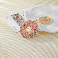 Porte-clés Kawaii Bling en pâte polymère brillante, entièrement orné de strass, motif beignet, grand pendentif bijou