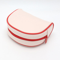 Pochette de toilette en PU vegan pour filles et femmes, style demi-lune, avec bordure, fermeture éclair, grande capacité, rose, sac de beauté