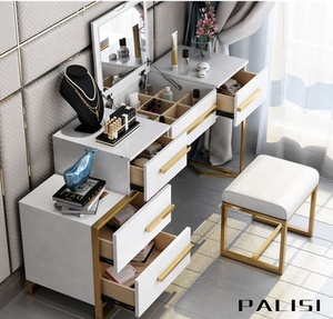 Hiện đại sang trọng lật-Mở bàn trang điểm + gương + phân đặt phòng ngủ tủ quần áo bảng với tủ ngực đồ nội thất thiết lập - Product Image 4