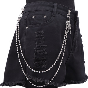 Cadena de cintura de doble capa con cuentas y colgante de pluma con cara de fantasma, accesorio de moda hip hop punk para uso diario. - Product Image 1