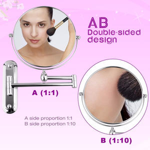 20cm Rond Double Bras Étendre Double Côté 10X Grossissant Pliant Mur Monté Salle De Bains Miroir De Maquillage Hauteur Réglable - Product Image 4