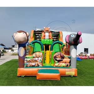 Château gonflable personnalisé pour parc zoologique, toboggan gonflable extérieur commercial à double ligne en PVC robuste pour enfants - Product Image 2