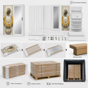 <span class=keywords><strong>Armoire</strong></span> <span class=keywords><strong>coulissante</strong></span> en acier avec miroir pleine longueur et panneau décoratif imprimé pour chambre moderne – Rangement de vêtements - Product Image 5