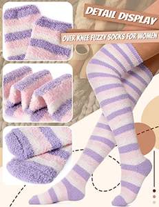 热卖过膝高条纹长袜蓬松舒适拖鞋羊毛礼品袜女式大腿高模糊袜子 - Product Image 3