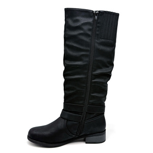 Stivali Alti da <span class=keywords><strong>Donna</strong></span> alla Moda, Neri con Punta Rotonda, Cerniera Laterale e Fibbia Argento Vintage - Product Image 2