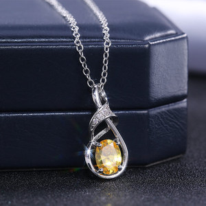 Collana con Pendente in Argento 925 per Donna, con Topazio Giallo a Goccia, Montatura a Griffe, Stile Classico, per Uso Quotidiano, con Catena Box - Product Image 1
