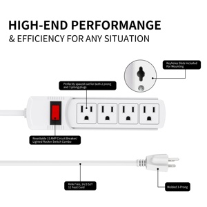 Panama chúng tôi điện dải bảo vệ tăng 4 cửa hàng với 3ft mở rộng dây điện thanh treo tường cho văn phòng nhà trắng - Product Image 3