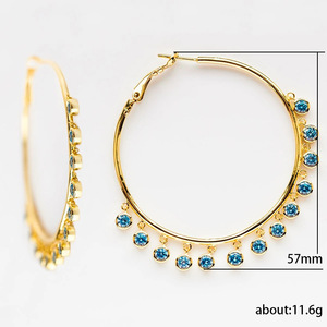 Boho Large Hoop Earrings for Women Aquamarine Blue Crystal Accent Fashion Daily Party Accessories - Product Image 5