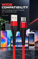 Kabel USB Type-C Nylon Braided 2.4A Fast Charging 1m/2m/3m Tahan Lama untuk Ponsel, Tablet, Komputer, Printer & Scanner