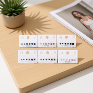 Orecchini a Perno con Zirconi Colorati Quadrati 4mm 5mm 6mm, Gioielli alla Moda - Product Image 3