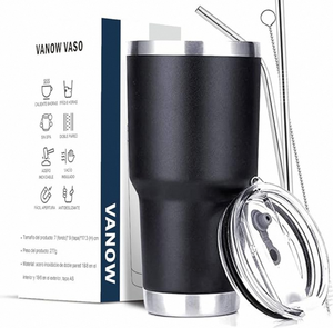 Vaso térmico de acero inoxidable VANOW de 30 oz con pajita y cepillo para viaje - Product Image 1