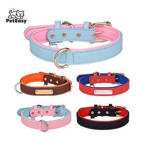 Best Verkochte Hoge Kwaliteit Zwart Bruin Roze Blauw Aangepaste Naam Lederen Kat Hond Halsband - Product Image 1