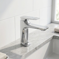 Robinet de salle de bain moderne en alliage de zinc nickel brossé, monotrou, à poser sur le plan, pour hôtel, eau chaude/froide, avec cartouche céramique et design cascade