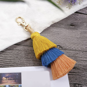 3 Layer <strong>Tassel</strong> Gold Keychain Cute Bag <strong>Charms</strong> Bohemian Purse <strong>Tassel</strong> Cotton Keychain for Bag - Product Image 5