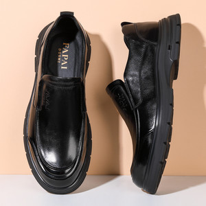 Mocassins en cuir pour homme Papai, noirs, en cuir de vachette pleine fleur, talon moyen, semelle épaisse, à enfiler, chaussures décontractées et habillées, tailles 39 40 41 42 43 - Product Image 3