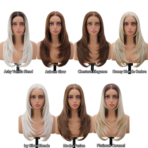 Perruque synthétique HD 13x3, lisse, dégradée, avec frontale pré-épilée, ligne de cheveux naturelle, blanc-brun, ajustable, transparente, pour usage quotidien - Product Image 6