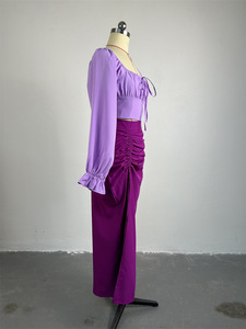 Nuevo Conjunto de Dos Piezas para Mujer, Falda Larga con Abertura y Cordón Ajustable, Manga Larga, Hombros Descubiertos, a la Moda - Product Image 4