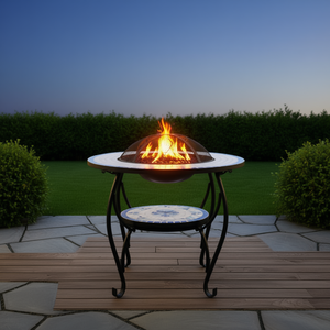 Table de foyer en céramique bleue et blanche, 26,8 pouces, au bioéthanol, style classique pour extérieur - Product Image 2
