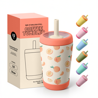 Gourde personnalisée pour enfants avec paille souple, sans BPA, anti-fuite, pour la rentrée scolaire, 12 oz