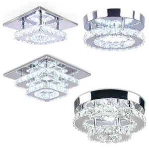 Modern Crystal Ceiling Light Flush Mount Chandeliers K9 Crystal 8K Stainless Steel LED Mini 2-Square Ceiling Light