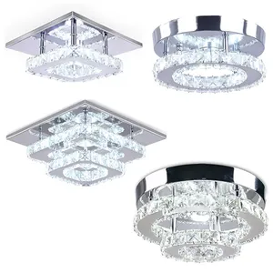 Pha Lê Hiện Đại Trần Ánh Sáng Flush Núi Đèn Chùm K9 Pha Lê 8K Thép Không Gỉ LED Mini 2-Trần Vuông Ánh Sáng